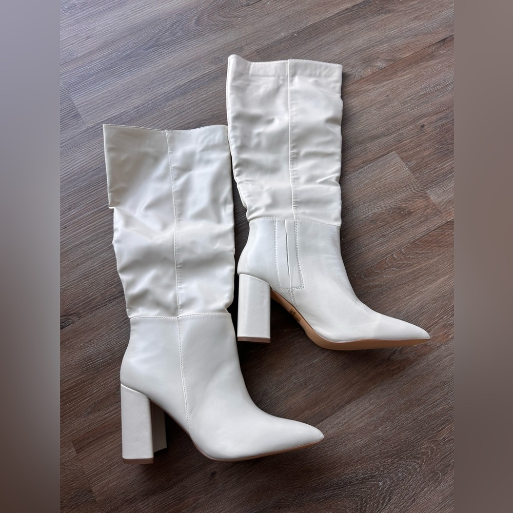 Elegant White Faux Leather Women's Heeled Boots